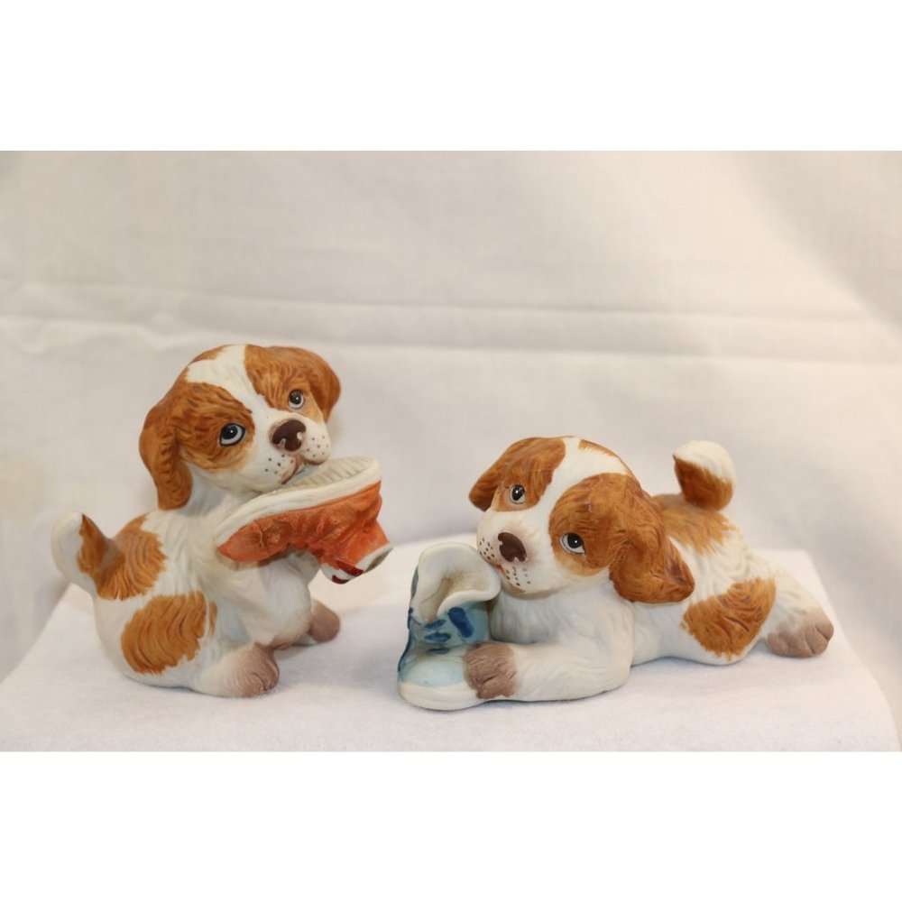 Fun Vintage Homco playful puppies with sneakers spaniel dogs Ornery Silly Gift